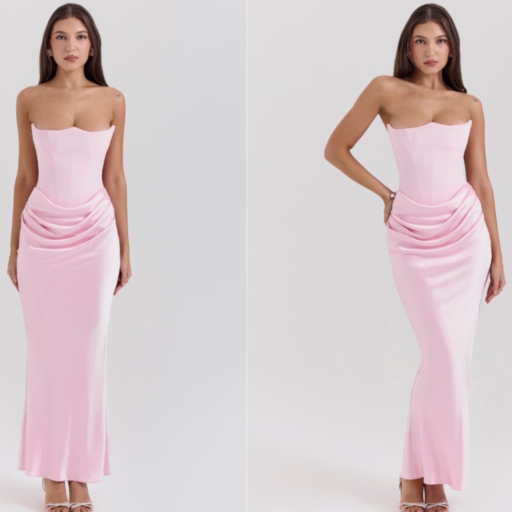 House Of Cb 'Persephone' Rose Shadow Strapless Corset Maxi Nwot
